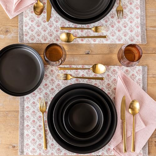 over&back Rim Dinnerware Set - Stoneware Dishes - Comes with 4 Dinner Plates, Salad Plates, Cereal Bowls, and Dinner Bowls - 16-Piece All-Occasion Place Settings - Serves Four - Semi-Matte Black - color: Black, size: Dinner Set | 16 Pieces