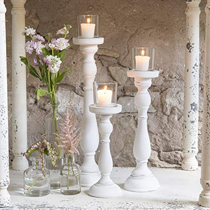 Shabby Chic Spindle Candle Holder Set White