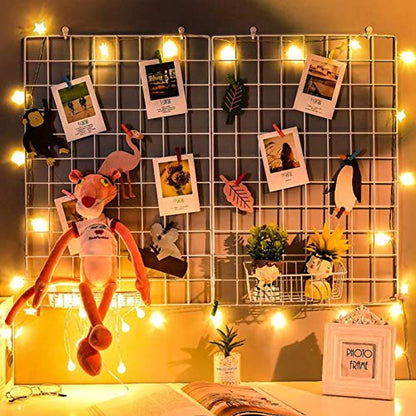 2 Pack Large Wall Grid Panels with Light and Clips, Photo Display Board, Picture Frame Collage Board, Wire Grid Wall Panel Room Decoration,White - color: White