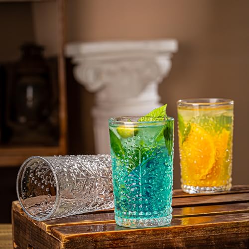 Crystal Whiskey Glasses Set of 8, 10 oz Old Fashioned Tumblers, Premium Rocks Glasses for Drinking Scotch, Bourbon, Cognac, Irish Whisky and Cocktails - Ideal Gift for Whiskey Enthusiasts - style: Embossed Style