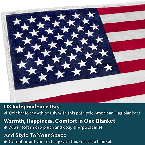 Pavilia Patriotic Blanket - American Flag Throw Blanket for Sofa Couch Bed, Soft Microfiber Sherpa Fleece Reversible, USA Military Veteran July 4th Gift - 50 x 60 Inches - color: American Flag, size: 50 x 60 Inches - Throw