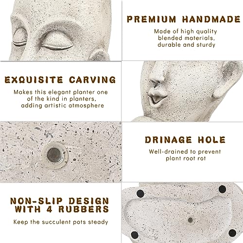 Face Head Planter Pots for Indoor Outdoor Plants Large Flower Pots Unique Succulent Planter with Drainage Hole Creative Lady Pot Resin Women Statue Vase Garden Decor- 11.4 x 8.7 x 5.5 Inch