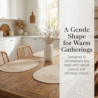 Placemats Set of 6, Woven Oval Braided Dining Table Mats(Beige) | 12 x 17.5 Inch Size Fits Plates and Flatware; Hand Washable and Heat Resistant for Kitchen Use, with Farmhouse and Boho Style - color: Beige, size: 6 pcs