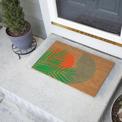 Coir Doormat, Mid Century Modern Tropical Abstract Art, Geometric, 15.7" x 23.6", Brown - color: Mid Century Tropical Abstract Art and Geometric