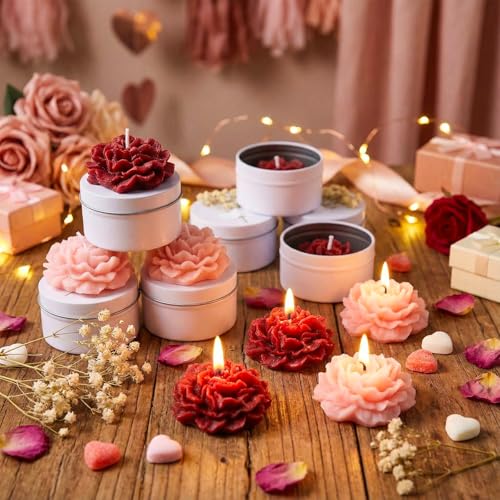 Threlaco 12 Pcs Flower Bridal Candles Set Bridesmaid Gift,Red Gradient | 2" Wax Scented Candle Bulk, with Dried Flower and Cans, for Wedding Shower Proposal Anniversaries Women Christmas Party Favor - color: Red Gradient