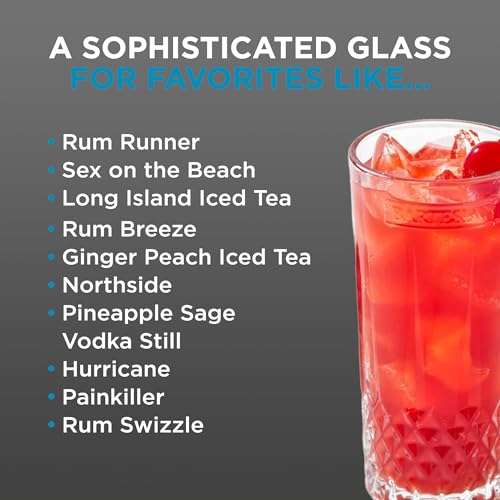 Bartesian Diamond Etched Highball Glasses - 10.5 Oz Tall High Ball Collins Glass Set for Mixed Cocktails & Mocktails - Classy Home Bar Mixing Glassware with Luxurious Gift Packaging - Set of 2 - style: Etched – Highball