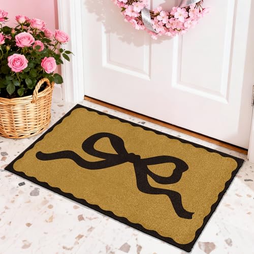 Coir Front Doormat Outdoor Welcome Mat Bow Rug for Outside Entrance 17"x30" - color: Coir Bows