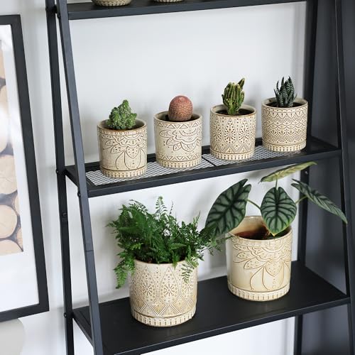 Gepege Ceramic Succulent Pots, 4 Inch Small Plant Pots with Drainage | Ceramic succulent pots with drainage holes, ceramic saucers and mesh pads, set of 4, ideal for cactus and succulents - color: White, size: 4 Inch - Set of 4