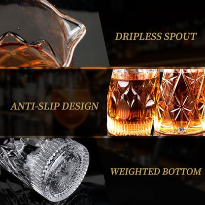 24 Oz Cocktail Mixing Glass Stirring Glasses for Whiskey Cocktail Mixing Shaker Glass Martini Old Fashioned Crystal Bar Set 700ml 2PCS (X-shape/Snowflakes) - style: X shape/ Snowflakes