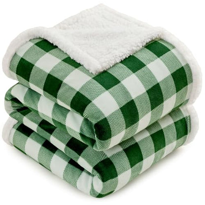 BEAUTEX Christmas Sherpa Fleece Twin Blanket Soft Warm Buffalo Plaid | Plush Blanket & Throw, Winter Cozy Fuzzy for Couch, Sofa, Bed (Green, 60" x 80") - color: Green, size: Twin-60"x80"