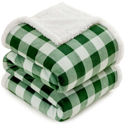 BEAUTEX Christmas Sherpa Fleece Throw Blanket Soft Warm Buffalo Plaid | Plush Blanket & Throw, Winter Cozy Fuzzy for Couch, Sofa, Bed (Green, 50" x 60") - color: Green, size: Throw-50"x60"