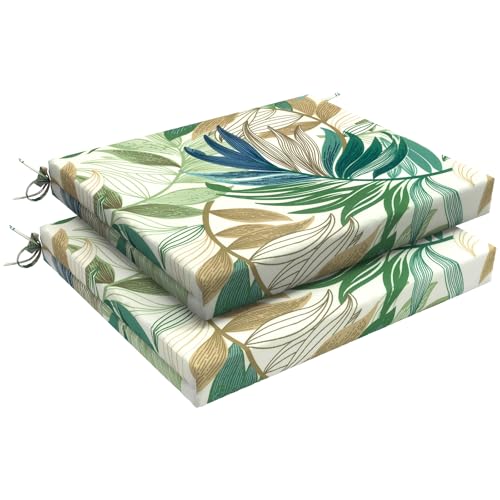 LVTXIII Outdoor Seat Cushions Seasonal Replacement Chair Cushions, Patio Chair Pads with Ties for Dining Chairs and Garden Furniture, Square Back, 18.5"x16"x2", 2 Pack, Lush Leaf Green - color: Lush Leaf Green, size: 18.5"x16"x2" ( Set of 2 )