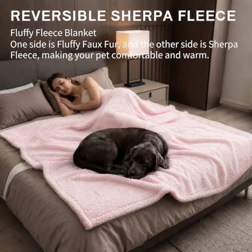 Waterproof Dog Blanket Reversible Fluffy Pet Bed Cover Pink Puppy Blankets Leakproof Sofa Couch Washable Cover Cat Pet Blanket for Warm-S - color: Pink, size: S-71*100cm(28*40in)