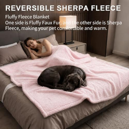 Waterproof Dog Blanket Reversible Fluffy Pet Bed Cover Pink Puppy Blankets Leakproof Sofa Couch Washable Cover Cat Pet Blanket for Warm-S - color: Pink, size: S-71*100cm(28*40in)