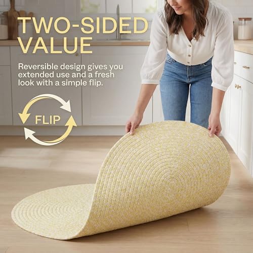 Super Area Rugs Farmhouse Braided Rug Cotton Kitchen Reversible Carpet, Yellow & White, 2' X 3' Oval - color: Yellow & White, size: 2' x 3' (Oval)