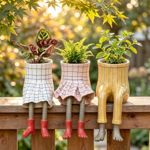 DOLSAO Leggy Pot Funny Planter Set, 3 Pack Resin Hanging Leg Flower Pots, Sculpture Fun Unique Carved Cute Skirt Shape Suitable for Modern Indoor Outdoor Plant Lovers Succulents Bonsai Desktop Decor