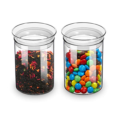 ZENS 15oz Glass Jars with Airtight Lid, Set of 2 Small Glass Storage Jars | Thick Borosilicate Clear Kitchen Canisters for Herbs, Sugar, Loose Tea Glass Storage Jars - size: 3-15oz 2Pack