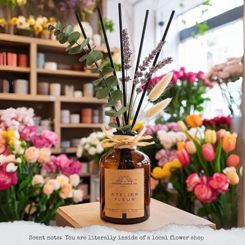 Reed Diffusers - Oil Sticks Diffuser Set with Real Dried Flowers - Reed Diffusers for Home, Bathroom & Office | Air Freshener Fragrance Sticks for Shelf Decor & Gifts By Le Petit Jardin & Co.
