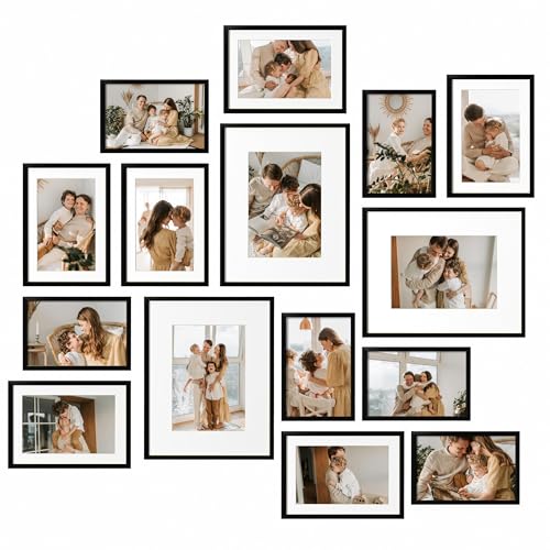 eletecpro Aluminum Gallery Wall Frame Set of 15 with Glass Cover, Black | Including 3Pcs 8x10, 6Pcs 5x7, 6Pcs 4x6 Photo Frames, Multiple Sizes Picture Frames Collage Wall Decor or Tabletop Display - color: Black