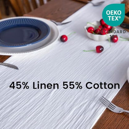 Simple&Opulence Linen Cotton Table Runner - 14 x 108 Inch, Farmhouse Linen Table Runner with Fringed Edges for Bohemian Rustic Wedding, Bridal Shower, Dinner （ White ） - size: 14"x108", style: White