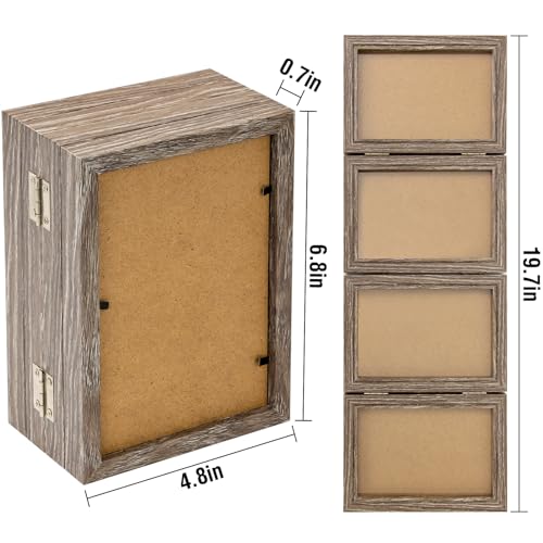 POILKMNI 4x6 In Four Picture Frame 4 Hinged Photo Frame with 4 Openings | Natural Wood Foldable Photo Frame High Definition Acrylic for Mothers Day Father's Day Christmas Gift, Family Picture, Gray - color: Gray, size: 4x6