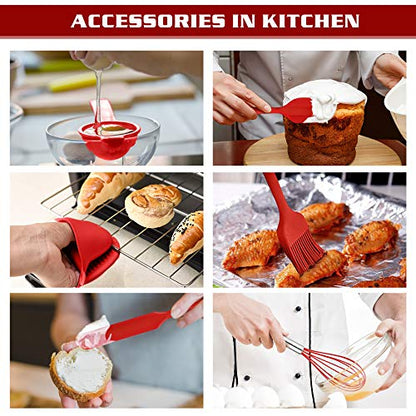P&P CHEF Kitchen Utensils Silicone Cooking Utensil Set, 28Pcs Baking Utensils Spatulas with Holder, Heat-resistant & Non Toxic, Non-stick & Dishwasher Safe, Red - color: Red