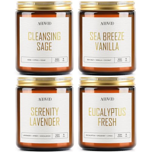 AOOVOO Scented Candles - 4PC Candle Set, 36 oz Soy Candles | Soy Candle for Home Scented, Lavender/Vanilla/Eucalyptus/Sage - style: Lavender/Vanilla/Eucalyptus/Sage