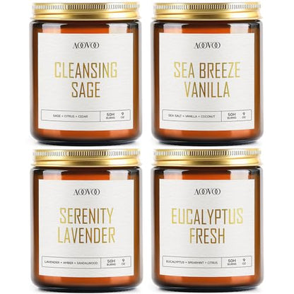 AOOVOO Scented Candles - 4PC Candle Set, 36 oz Soy Candles | Soy Candle for Home Scented, Lavender/Vanilla/Eucalyptus/Sage - style: Lavender/Vanilla/Eucalyptus/Sage