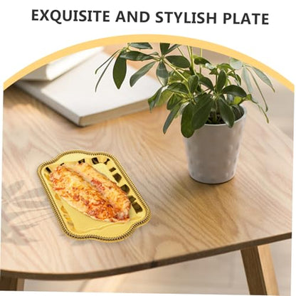 Antique Floral Engraved Serving Tray Rectangular Metal Platter for Beverages and Desserts Elegant Buffet and Wedding Decor Reflective Finish for Stunning Presentation
