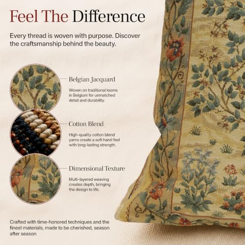 William Morris Tree of Life Light Tapestry Throw Pillow Cover 18 x 18 in - color: Beige,brown,white,green,red