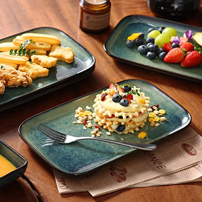 vancasso Stern Serving Platters Set of 4, 11 Inches Rectangular Ceramic Serving Plates, Green Serving Trays for Entertaining - color: Green, size: 4 Pieces