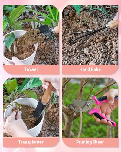 5 Piece Pink Gardening Tool Set for Women | Floral Garden Bag, Garden Tool Kit, Gifts for Wife - style: 5-Piece Pink With Bag