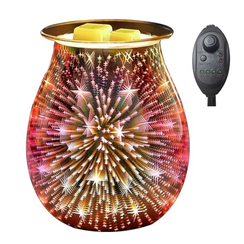 Electric Wax Melt Warmer with 3D Starlight Glass, Dimmable Candle Wax Warmer with Smart Timer 2/4/8/10H & 24H Cycle, Decorative Night Light for Home Bedroom Office, Gifts for Women | Timed + Dimming - color: Colorful 3d Stars