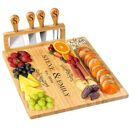 Personalized Charcuterie Board, Custom Bamboo Engraved Cheese Board | Perfect for Weddings, Bridal Showers, and Special Occasions - style: Personalized Charcuterie Board