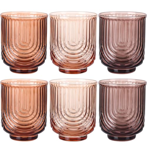 Venus Vintage Drinking Glasses Set of 6-15oz Hand-Blown Highball Ribbed Glassware, Arch Design Cocktail Glasses for Whiskey Water Beverages Ice Coffee Juice Milk - color: Venus, size: 15oz