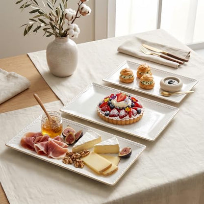 Kassel Ceramic Serving Platter Set | 14”/12”/10” Rectangular Serving Trays for Entertaining at Parties and Weddings | Oven Safe Large Serving Trays for Tacos, Steak, and Cake - size: Small Rec {14”/12”/10”}