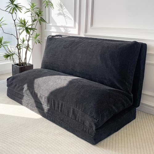 MAXYOYO Folding Sofa Bed, Extra Thick and Long Floor Sofa Convertible Chair with Washable Cover, Floor Couch Lounge Bean Bag Bed for Living Room, Black, 39x91 Inch | Extra Thick with Washable Cover, Chaise Lounge, Bean Bag Couch Bed for Bedroom Living Roo
