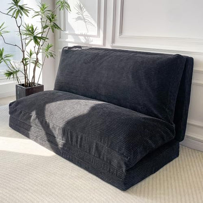 MAXYOYO Folding Sofa Bed, Extra Thick and Long Floor Sofa Convertible Chair with Washable Cover, Floor Couch Lounge Bean Bag Bed for Living Room, Black, 39x91 Inch | Extra Thick with Washable Cover, Chaise Lounge, Bean Bag Couch Bed for Bedroom Living Roo