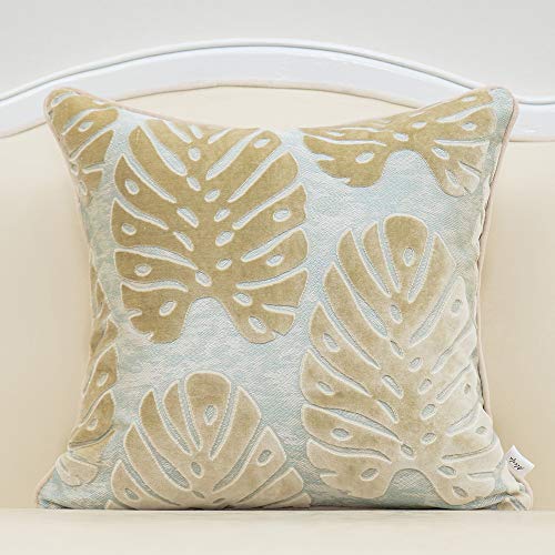 Alerfa 20 x 20 Inch Square Leaf Pillow Embroidery Cut Velvet Cushion Case Luxury Modern Lumbar Throw Pillow Cover Decorative Pillow for Couch Sofa Living Room Bedroom Car, Beige - color: Beige, size: 20" x 20" (Pack of 1)