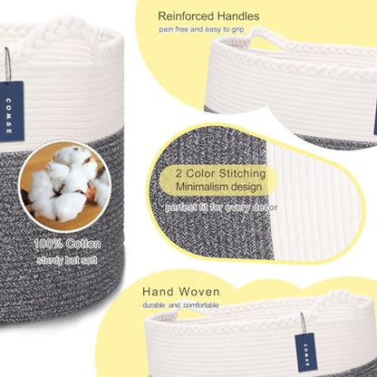 COMSE XXXLarge Woven Blanket & Laundry Basket, 87L, White & Black | 21.7" x 13.8", Cotton Rope, Nursery Hamper for Storage of Toys Clothes Towels, Ideal for Living Room Bedroom Bathroom - color: White & Black