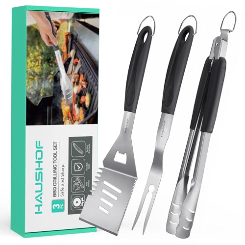 HAUSHOF Large Grill Accessories Heavy Duty BBQ Set Gifts for Men/Women - Premium Stainless Steel Spatula, Fork & Tongs, Barbecue Utensils Tool Kit Gift for Grilling Lover Outdoor (Color Box) - style: Color Box