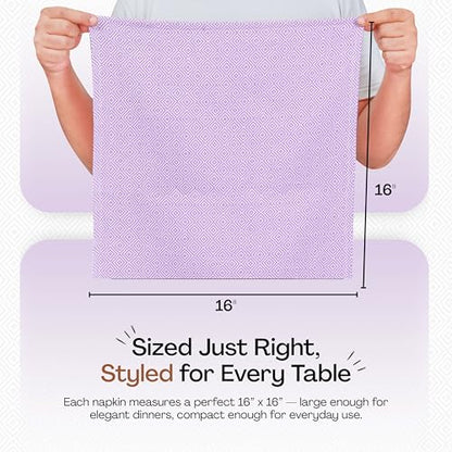 Lavender Cloth Napkins (Set of 12), 16x16 Inch, Diamond Weave, 100% Cotton, Soft, Durable, Machine Washable Table Linen Napkin for Luncheon, Cocktail Events, Celebrations & Daily Use - color: Lavender, size: 16" x 16" (Set of 12)