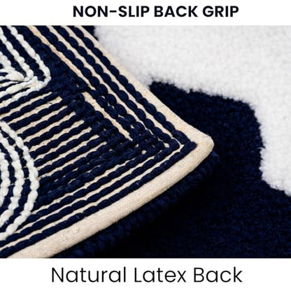 C23 Bathroom Rug Set of 2 (20"x32" & 16"x24") - 2200 GSM Ultra-Absorbent Plush Bath Mats Navy Blue & White - color: Navy/White