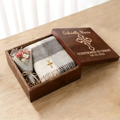 Confirmation Gifts for Boys and Girls Personalized Memory Box for Keepsakes | Custom Confirmation Gift Box, Wooden Storage Box for Jewelry, Trinkets, Mementos & Photos - Custom Name, Date & Cross Design - size: 5.9"L x 5.9"W x 3.9"H, style: Confirmation