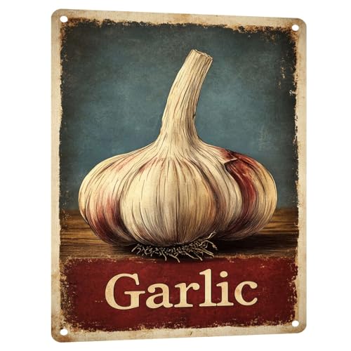 Vintage Garlic Metal Sign Fresh Garden Vegetables Wall Decor for Kitchen Cafe Farmhouse and Restaurant Wall Plaque 12x16 Inch - color: Garlic Metal Sign, size: 12x16inch(30x40cm)