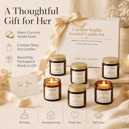 6-Pack Jar Scented Candles for Home Scented - Candles Gift Set for Women, 3.5oz Soy Wax Candles for Living Room, Bathroom, Kitchen, Housewarming Gifts & Birthday Presents - color: 6 Pack Amber(M)
