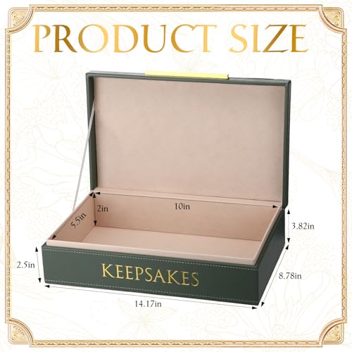 Hushee Decorative Storage Boxes with Lids 14.17 x 8.66 x 3.54 Inches Sage Green PU Leather Jewelry Box Organizer with Gold Handle Are to Store Photos Documents Keepsakes
