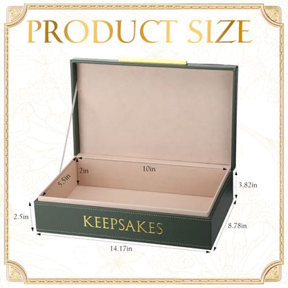 Hushee Decorative Storage Boxes with Lids 14.17 x 8.66 x 3.54 Inches Sage Green PU Leather Jewelry Box Organizer with Gold Handle Are to Store Photos Documents Keepsakes