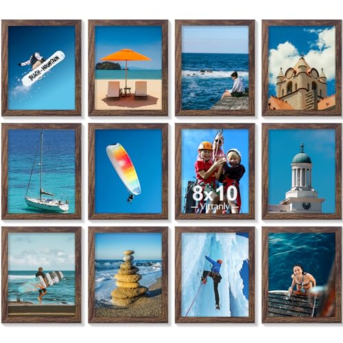 Vittanly 8x10 Picture Frames Set of 12 for Wall or Tabletop Display, Brown | Display Pictures 5x7 with Mat or 8x10 without Mat, Small Photo Frames, Engineered Wood with Shatter Resistant Plexiglass - color: Brown, size: 8x10