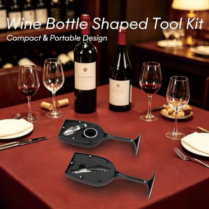 3-Piece Wine Opener Set with Wine Glass Shaped Case | Elegant and Compact Storage: Keeps corkscrew, pourer, and drip ring organized for effortless entertaining anywhere